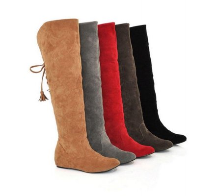Sexy Womens Boots Faux Suede Over The Knee Flat Warm Boots Comfortable Thigh High Boots Lace up Woman Winter Shoes High Quality