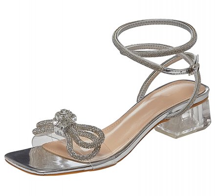 Silver Transparent PVC Ankle Strap Med Heels Sandals Women Summer Party Shoes Ladies Sandales Femmes 2021 Sandalias Mujer