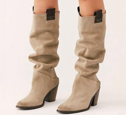Women's High Boots Mid Calf Boots Winter Boots for Women Shoes on Heels Solid Casual Square Heel Female Warm Shoes Big Size